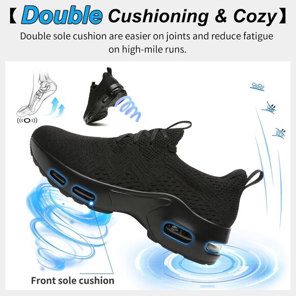 Women's Black Lightweight Mesh Running Sneakers Walking Athletic Shoes - Picture 2 of 7